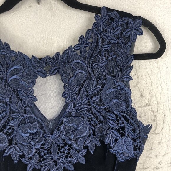 Vintage Scott McClintock Velvet Maxi Dress Womens 8 Navy Blue Velour Y2K Formal - Picture 7 of 16